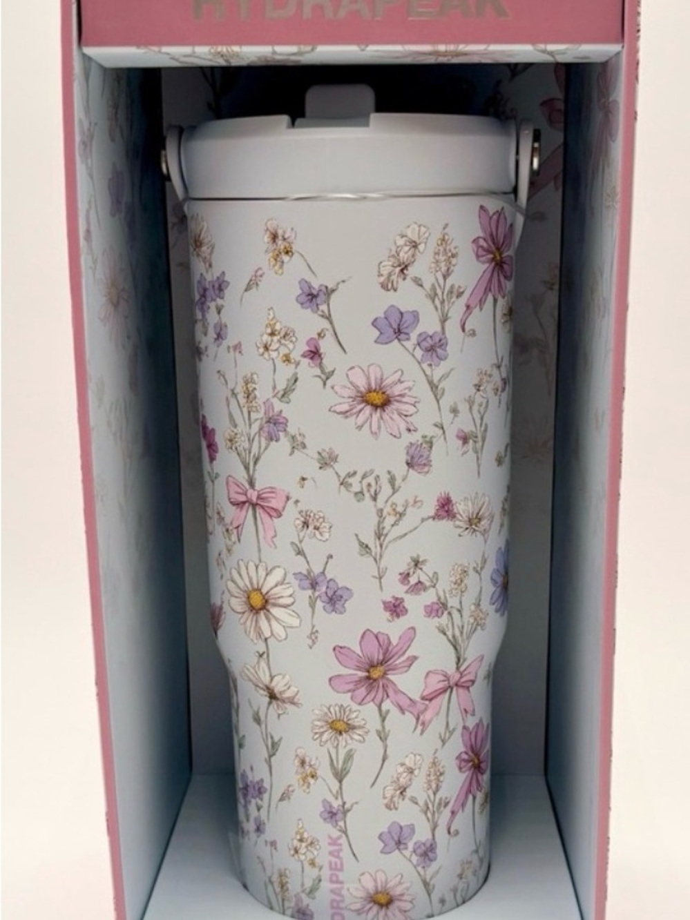 Hydrapeak Pastel Floral Travel Tumbler - White with Pink & Lavender Flowers